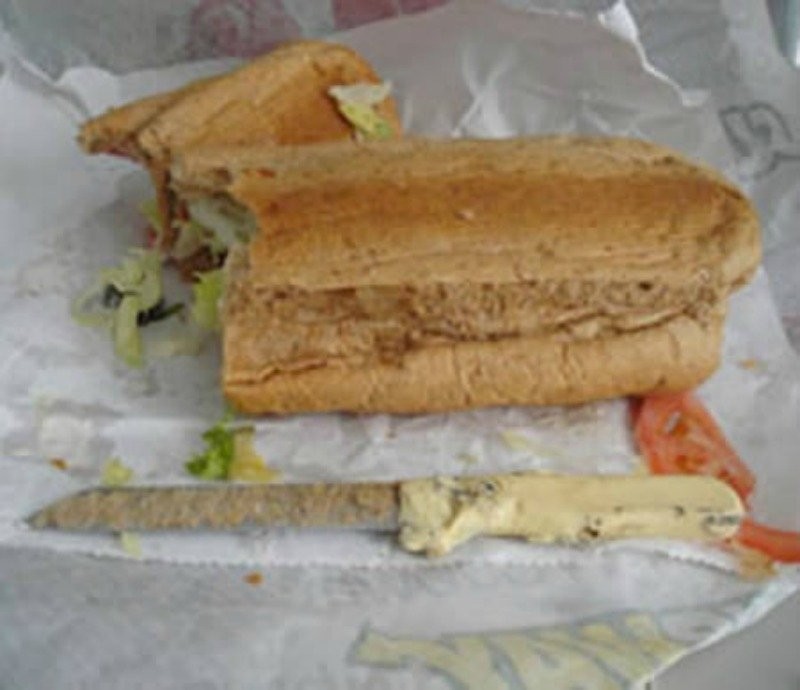 At a Subway in Queens, New York, a man was served up a knife in his sub sandwich. John Agnesini discovered the knife baked right into the bun.