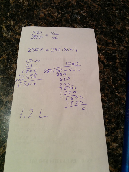 Do math!  My recipe is 250g for 1.5L of water so I had to do some math.